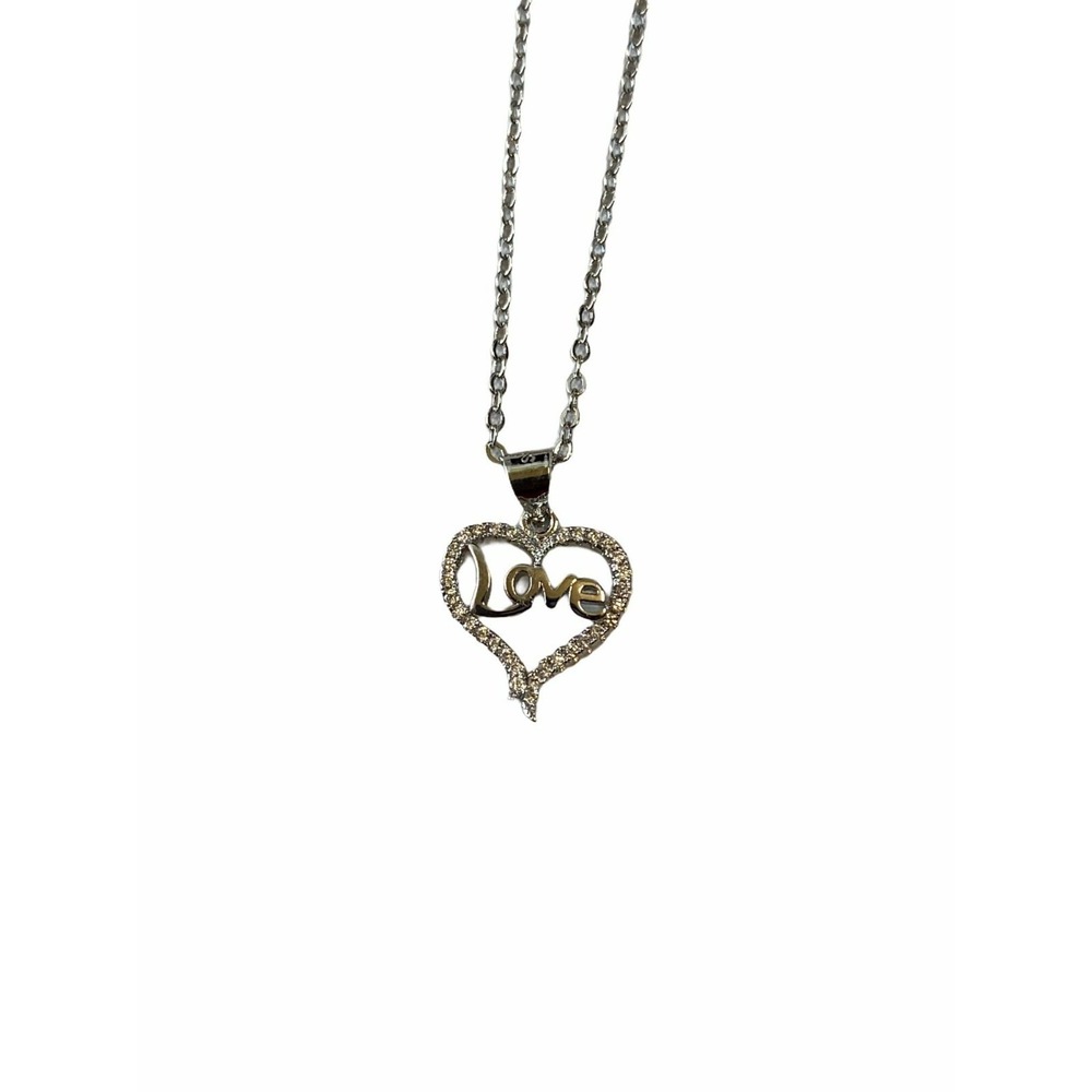 Love Heart Necklace Sliver Tone with‎ Rhinestones